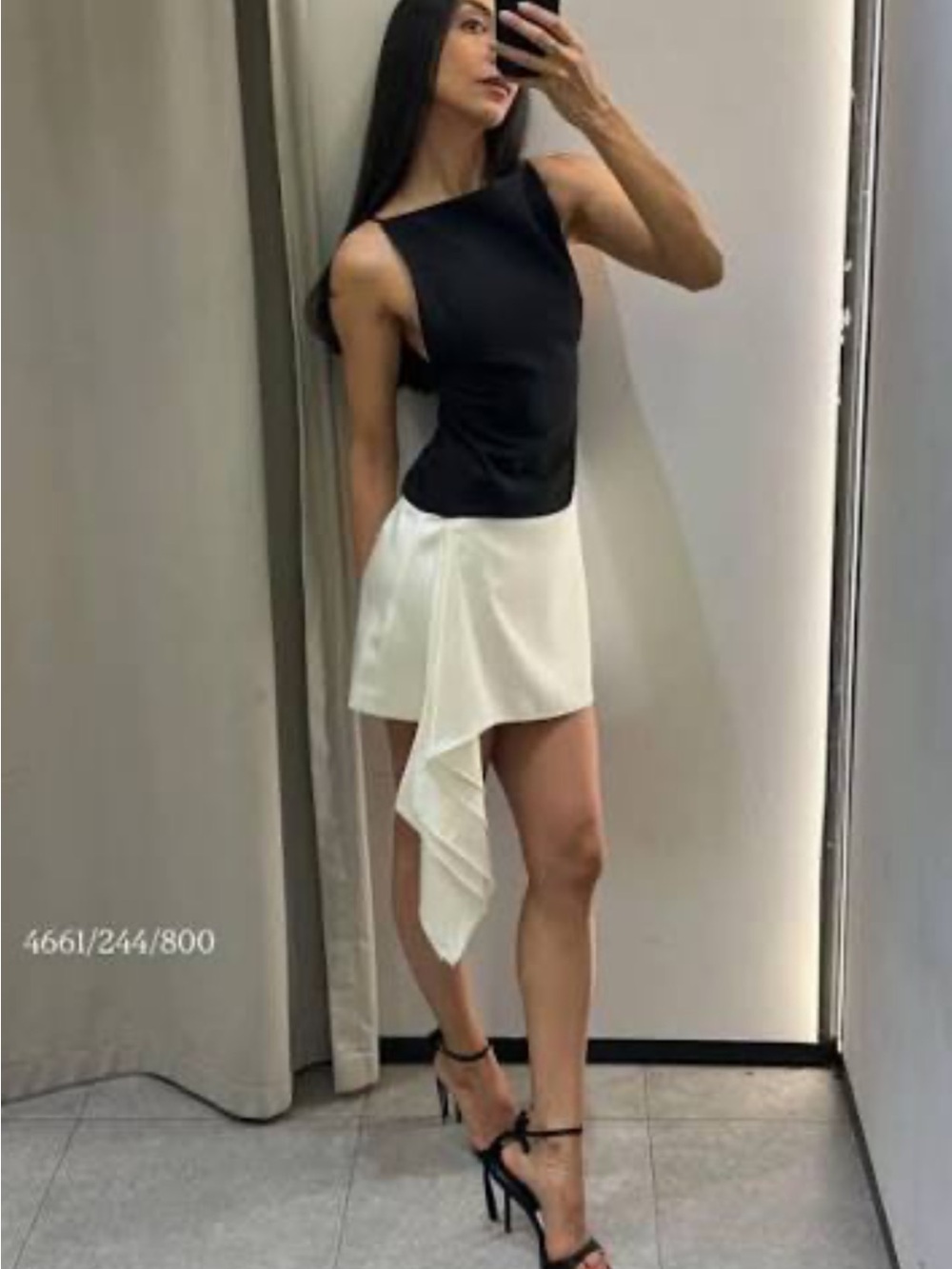 Zara Black & White Asymmetrical Draped Mini Dress